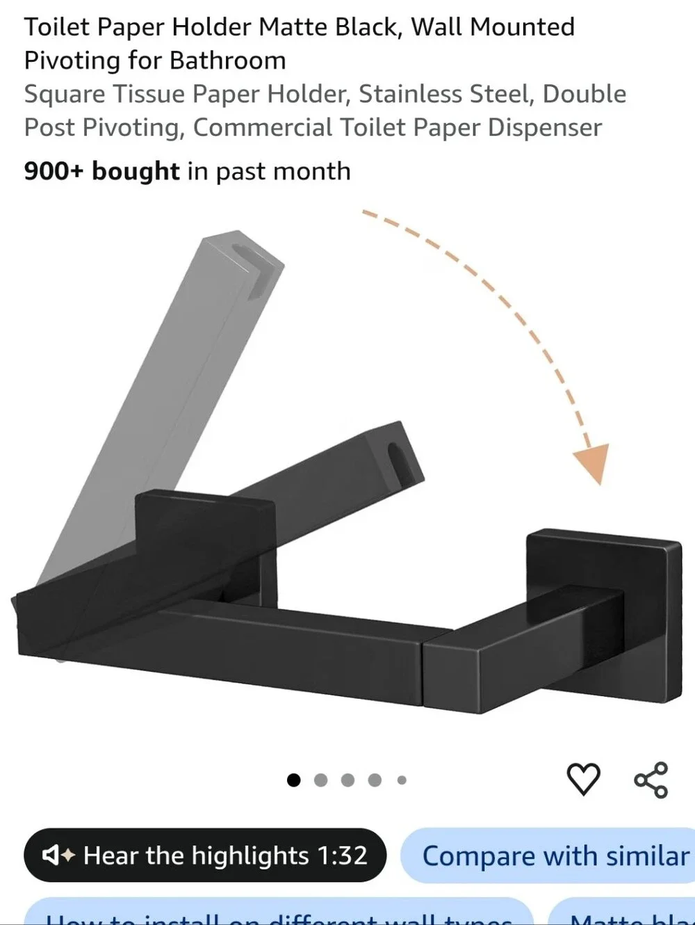 Matte Black Pivoting Toilet Paper Holder - Modern Double Post